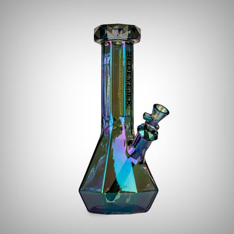 ALT Text: Red Eye Tek Terminator Orion blue beaker water pipe with 14mm bowl
