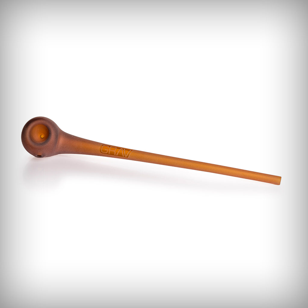 Amber GRAV Sandblasted Gandalf glass pipe shown in side profile
