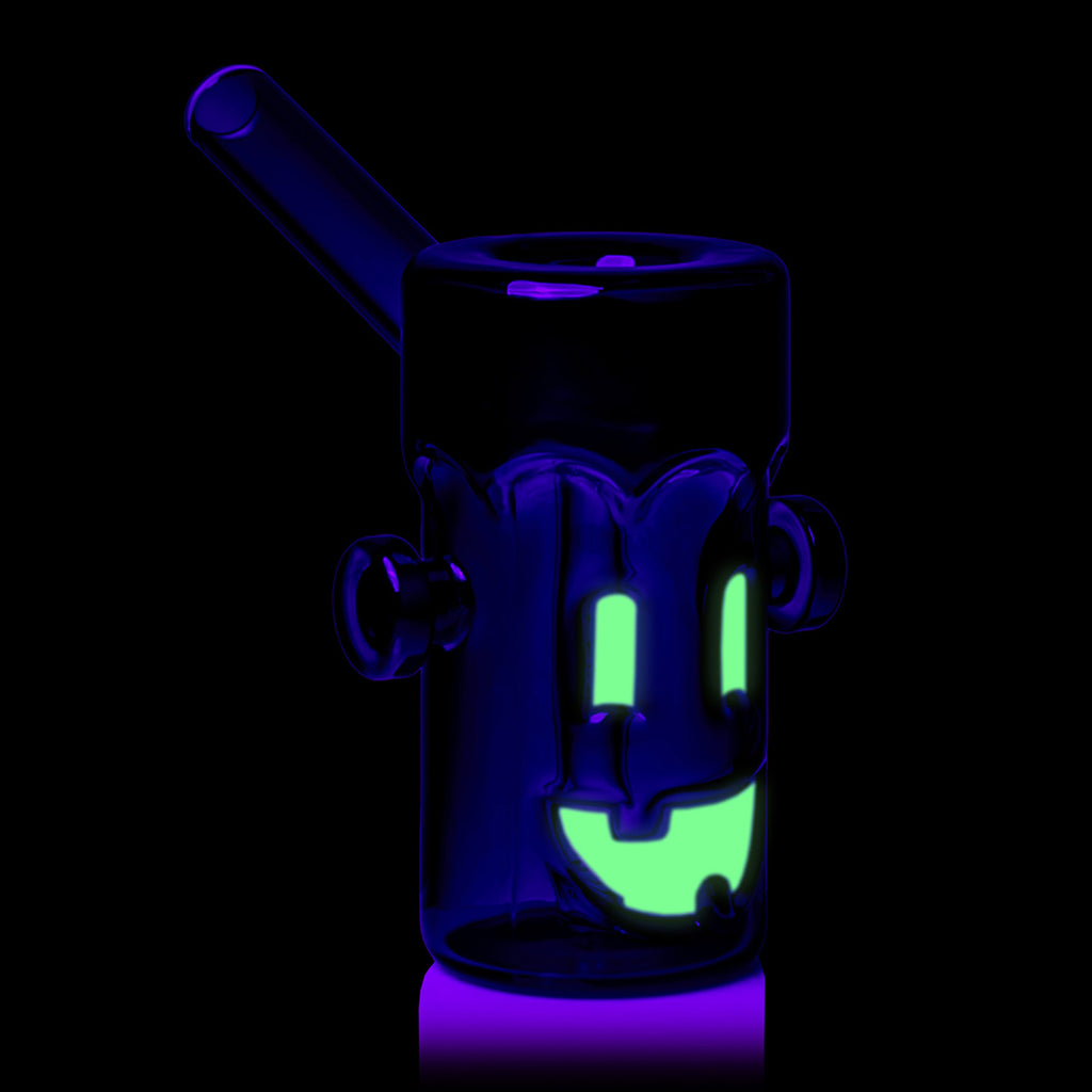 Angled view of MJ Arsenal Frankenbubbler glow-in-the-dark design