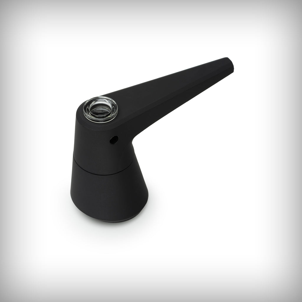 Angled view of the Softglass Pier Bubbler in Onyx showing the bowl opening