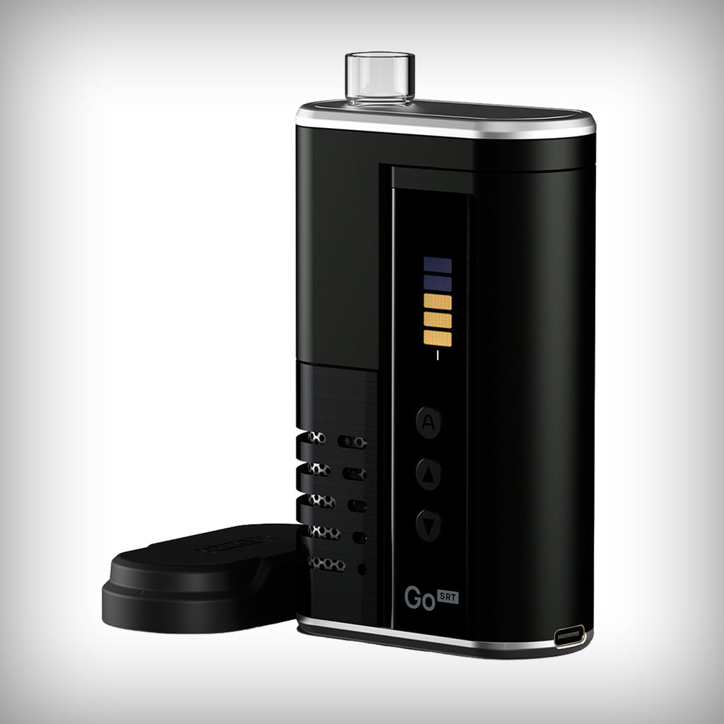 Arizer Go SRT black vaporizer with Go Shell positioned beside the device