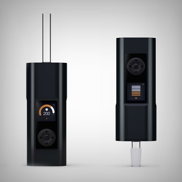 Arizer Solo III V2.0 shown upright and inverted with glass Aroma Tubes