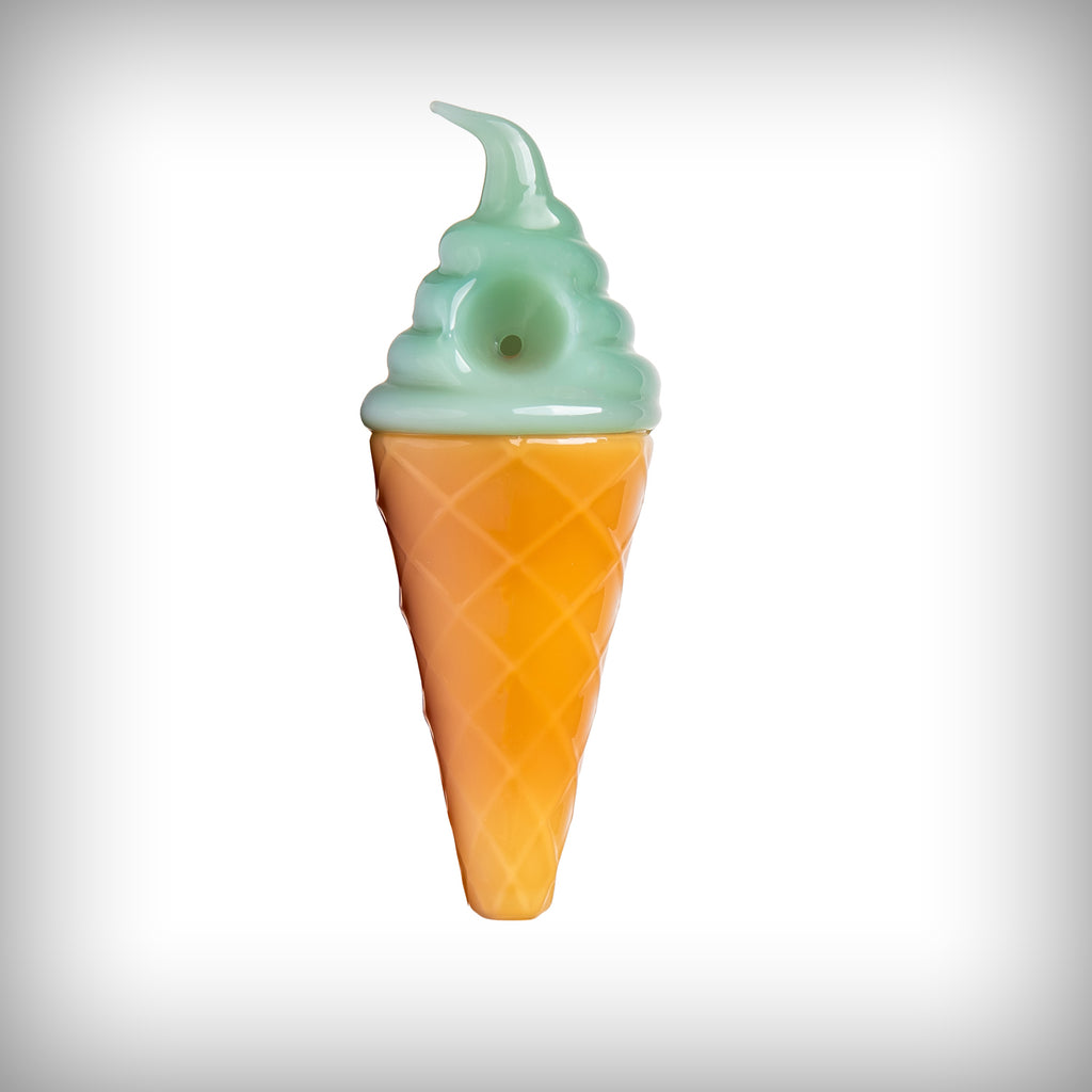 BIGFUN! Ice Cream Hand Pipe in Mint with green swirl and orange cone design