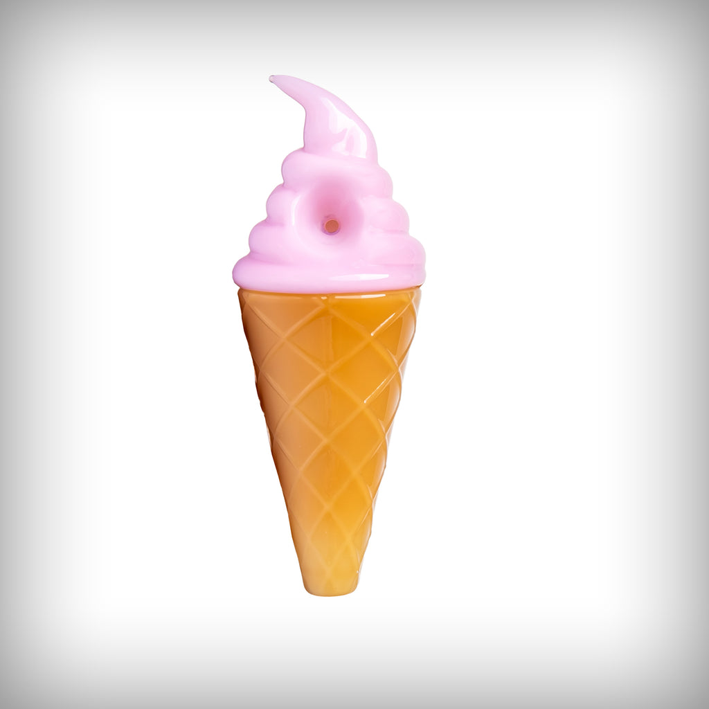 BIGFUN! Ice Cream Hand Pipe in Strawberry with pink swirl and orange cone design