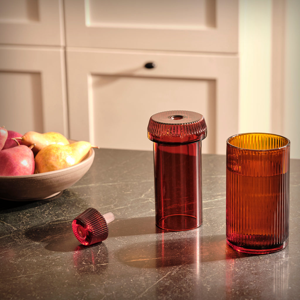 Baltic Amber Deco Gravity Bong displayed on a kitchen countertop