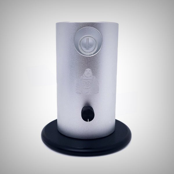 Black ELEV8 Da Buddha DBV desktop vaporizer front view with glass connection and temperature