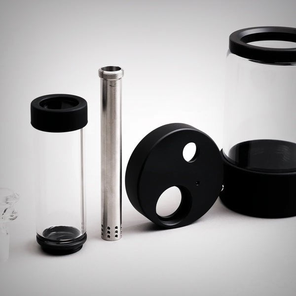 Black Honest Capsule Water Pipe components arranged separately