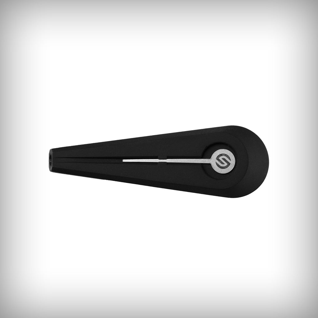 Black Softglass Token Hand Pipe showing the built-in stainless steel tamper