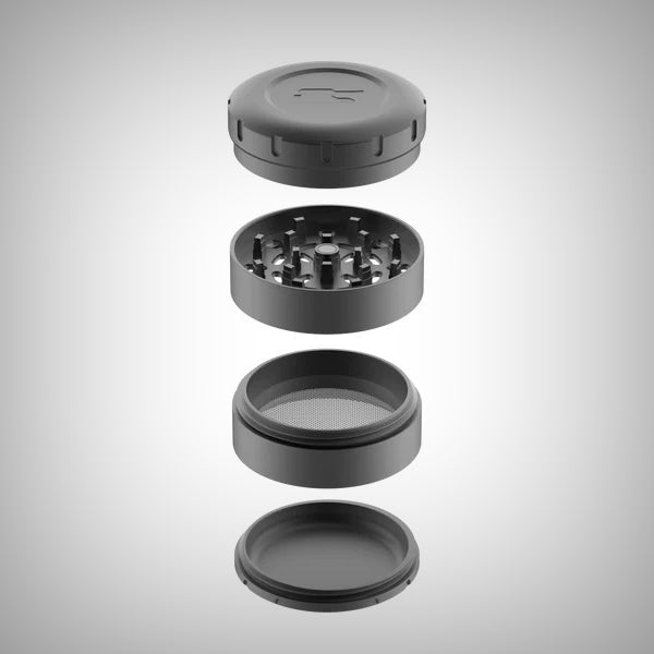 Black Tank ShredStep Grinder shown fully separated into its component sections