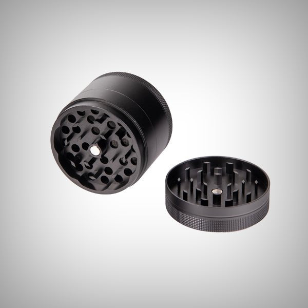 Blue 4-piece grinder with mesh kief screen