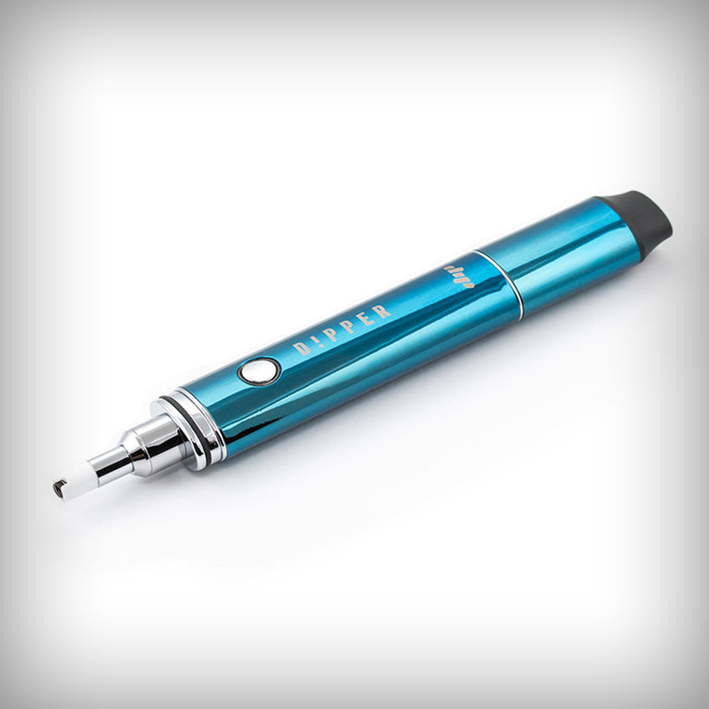 Blue Dip Devices Dipper vaporizer angled with Vapor Tip Atomizer exposed