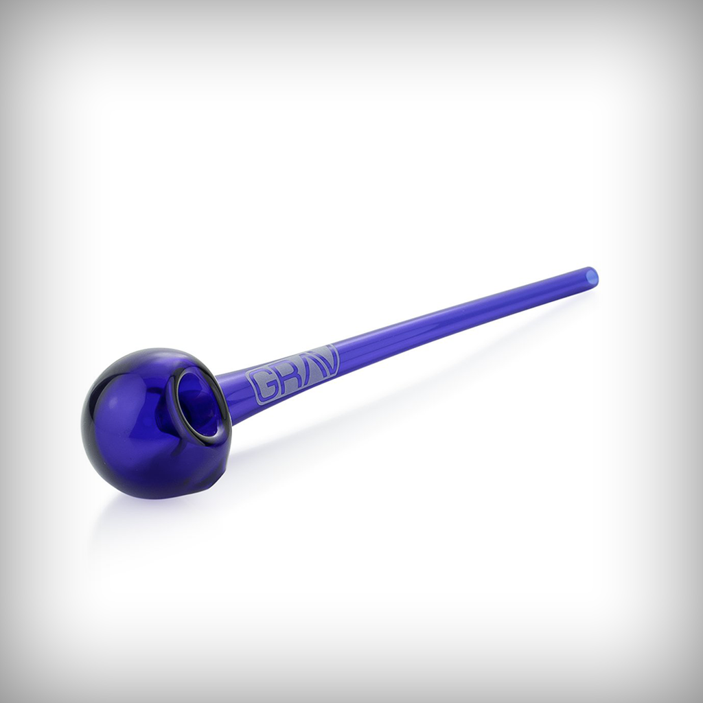 Blue GRAV Gandalf Glass Pipe viewed from the bowl with long stem extending back