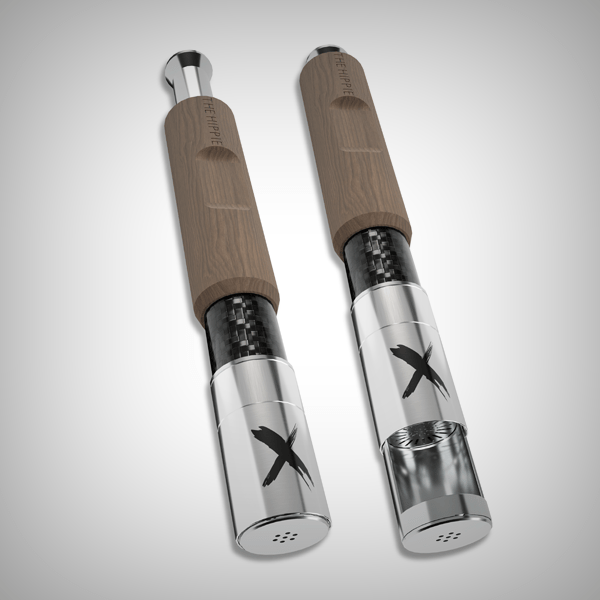 Brown Rosewood Pipe X analog vaporizer angled on a white background