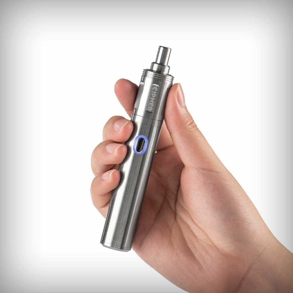 Cipher NOVA V3 Stainless Steel electric smoking pipe held in hand