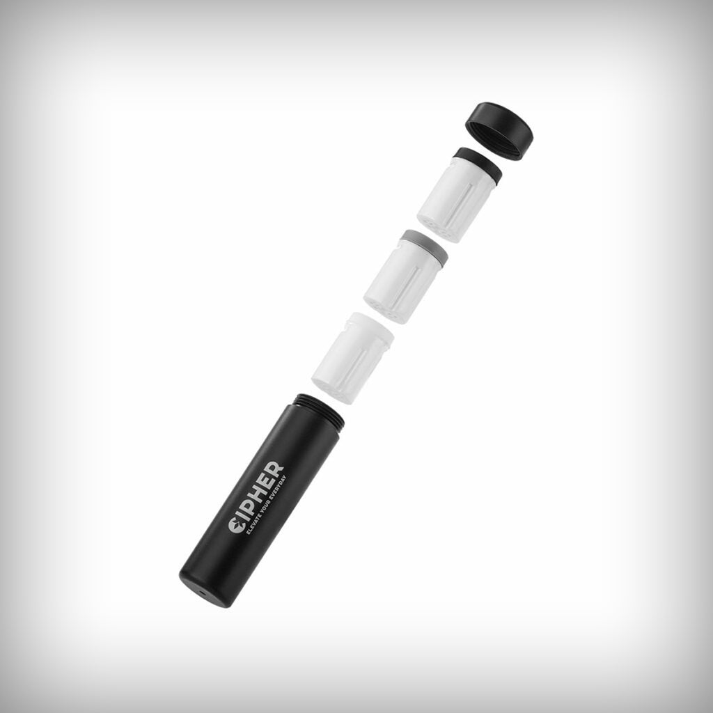 Cipher NOVA smell-proof pod container shown with three ceramic pods inside