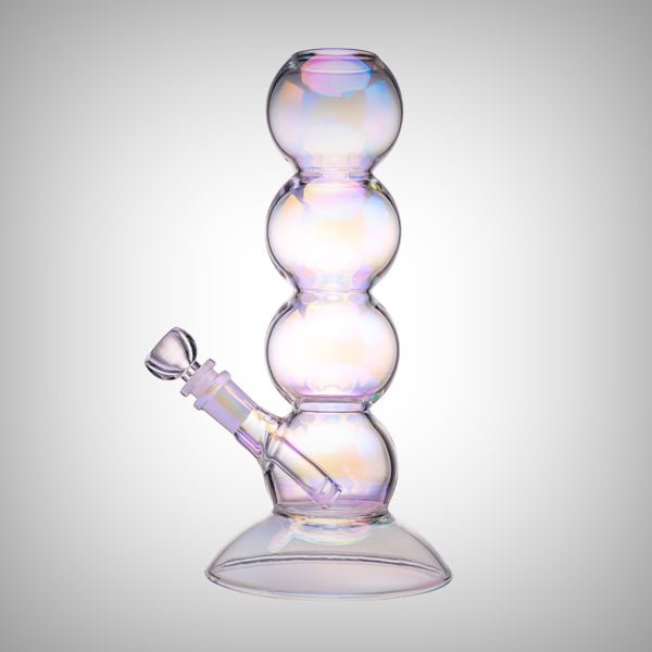 Close-up of BIGFUN! Bubble Bong rounded iridescent glass chamber