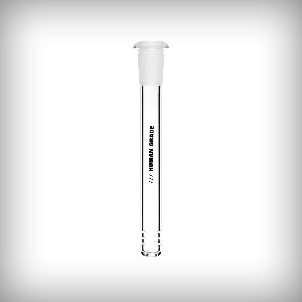 Close-up of Human Grade logo printed on 14mm downstem