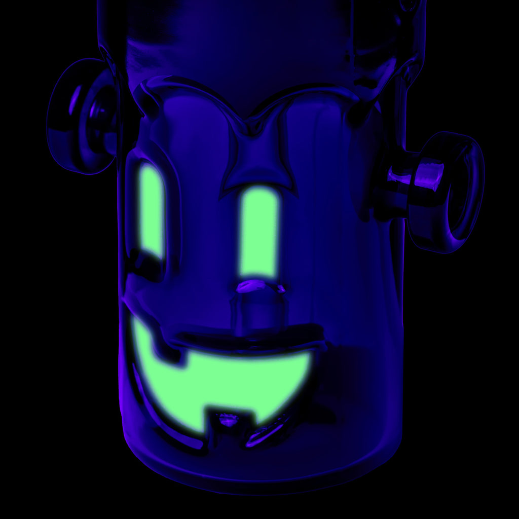 Close-up of MJ Arsenal Frankenbubbler glow-in-the-dark face
