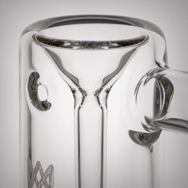 Close-up of MJ Arsenal Steamboat Bubbler glass rim and left-side carb