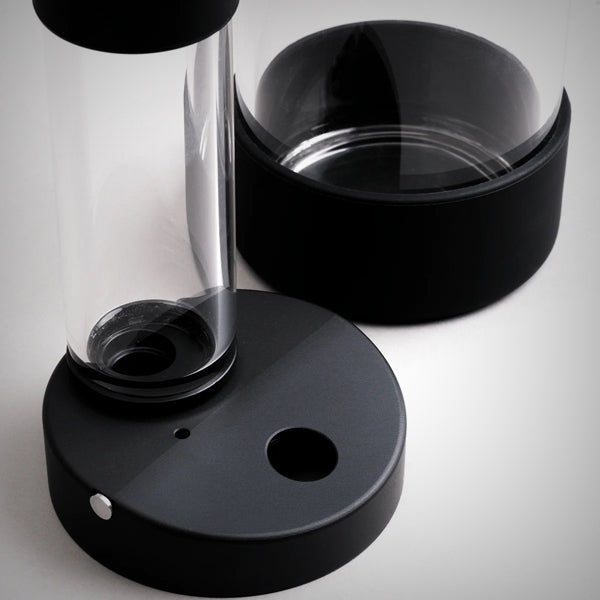Close-up of black Honest Capsule Water Pipe modular components