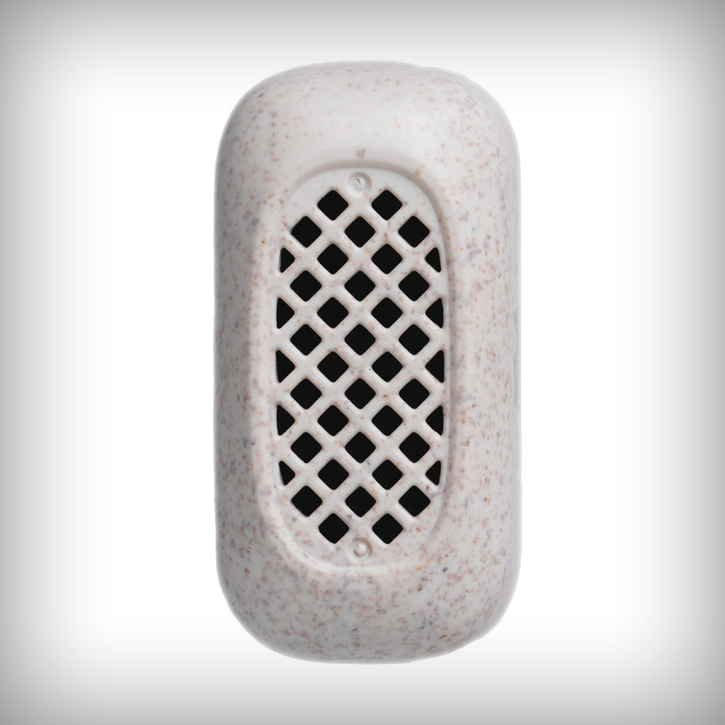 Close-up of the grid-patterned opening on a white Houdini smoke filter