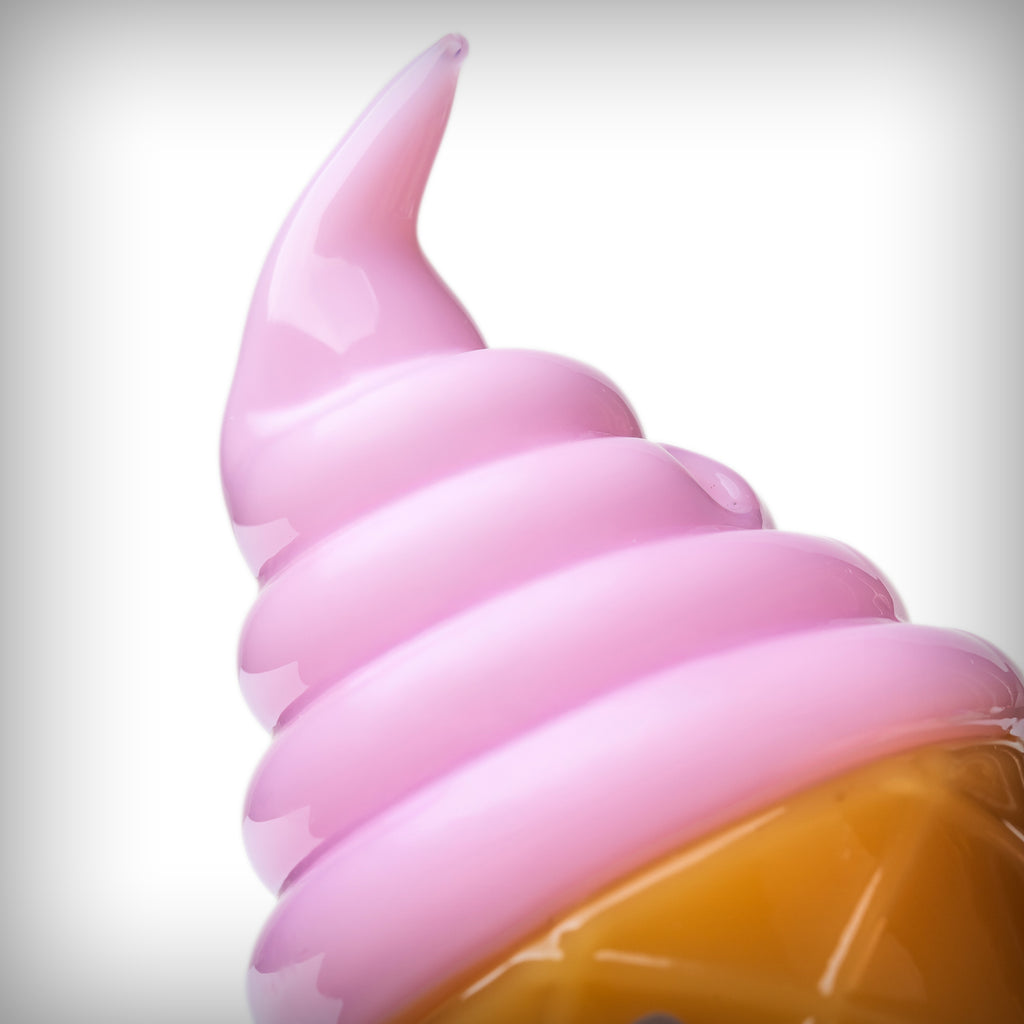 Close-up of the pink glass swirl on the Strawberry BIGFUN! Ice Cream Hand Pipe