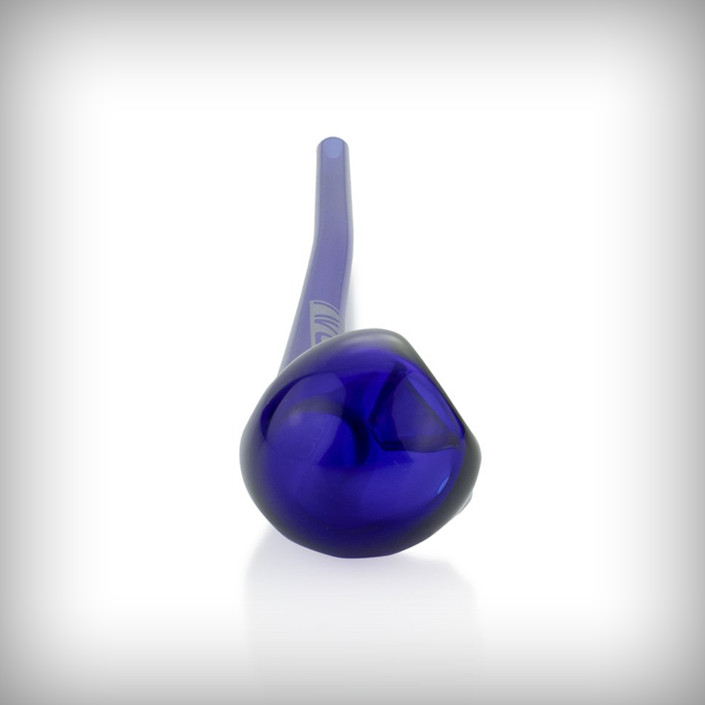 Cobalt GRAV Sandblasted Gandalf glass pipe viewed from the bowl end