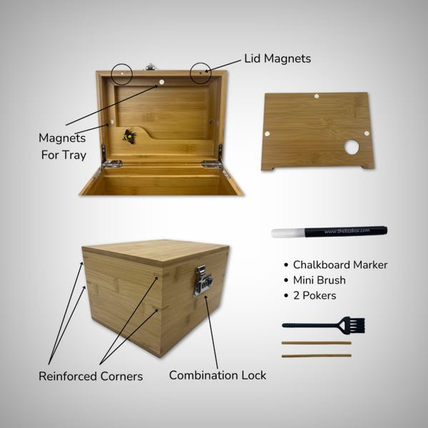 Dark acacia wood stash box with rolling tray and storage compartments