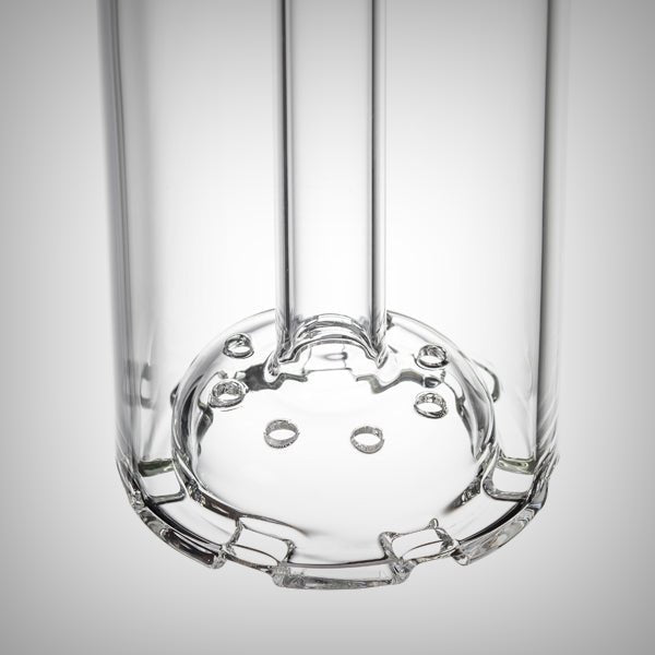 Disc percolator gravity bong with removable glass slide and compact footprint