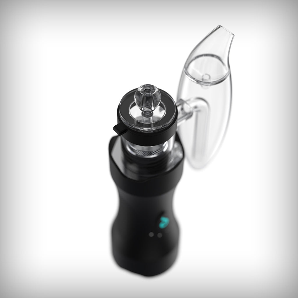 Dr. Dabber XS Nano e-Rig Vaporizer with glass attachment, angled view