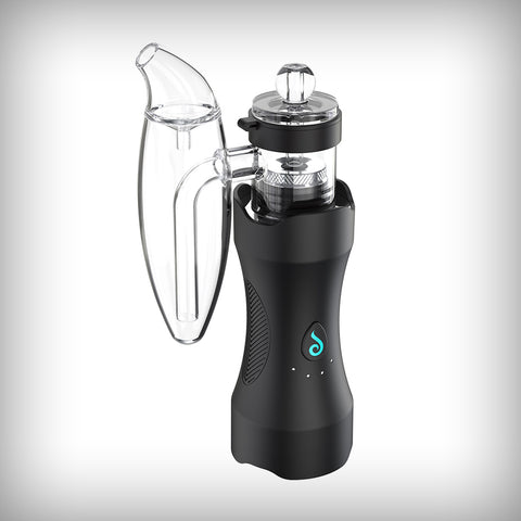 Dr. Dabber XS Nano e-Rig Vaporizer with glass attachment, angled view marijauna