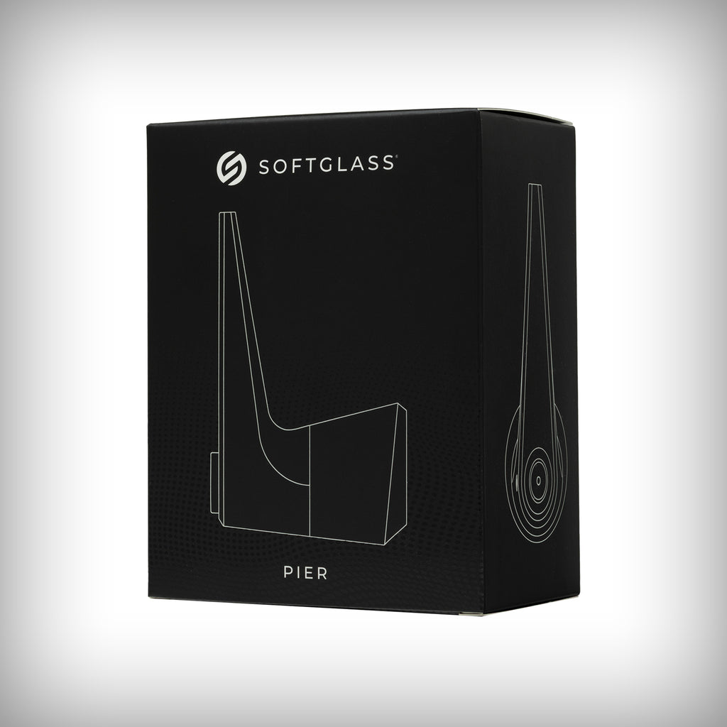 Front of Softglass Pier Bubbler retail packaging with product outline