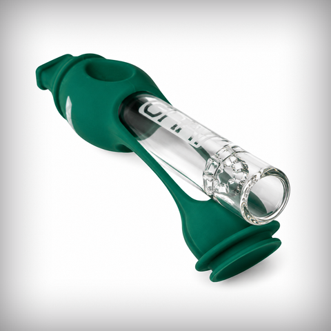 GRAV 16mm OctoTaster angled view showing exposed glass body and teal silicone skin