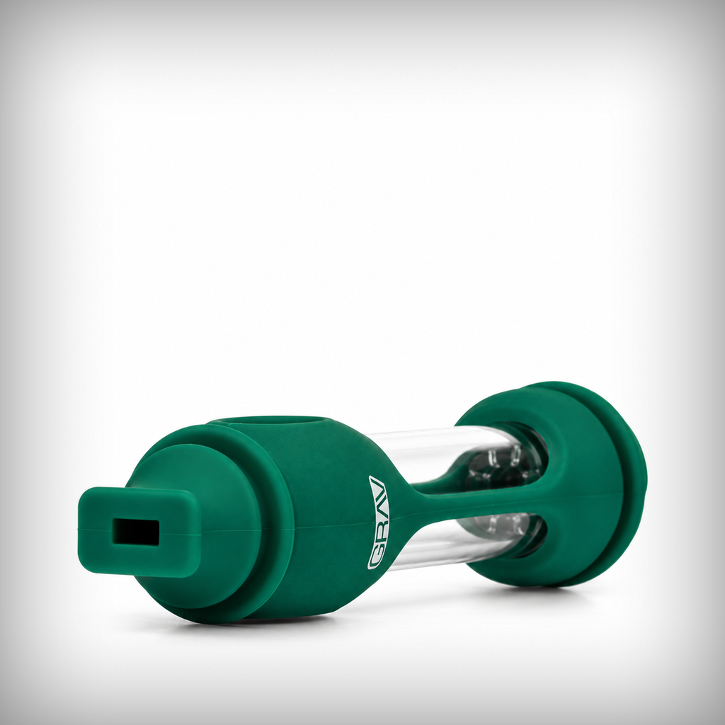 GRAV 16mm OctoTaster horizontal view with teal silicone skin and glass body