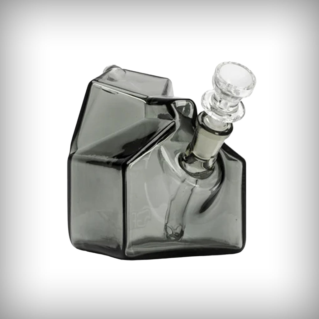 GRAV Milk Carton Pocket Bubbler in Smoke, angled front view with 10mm cup bowl