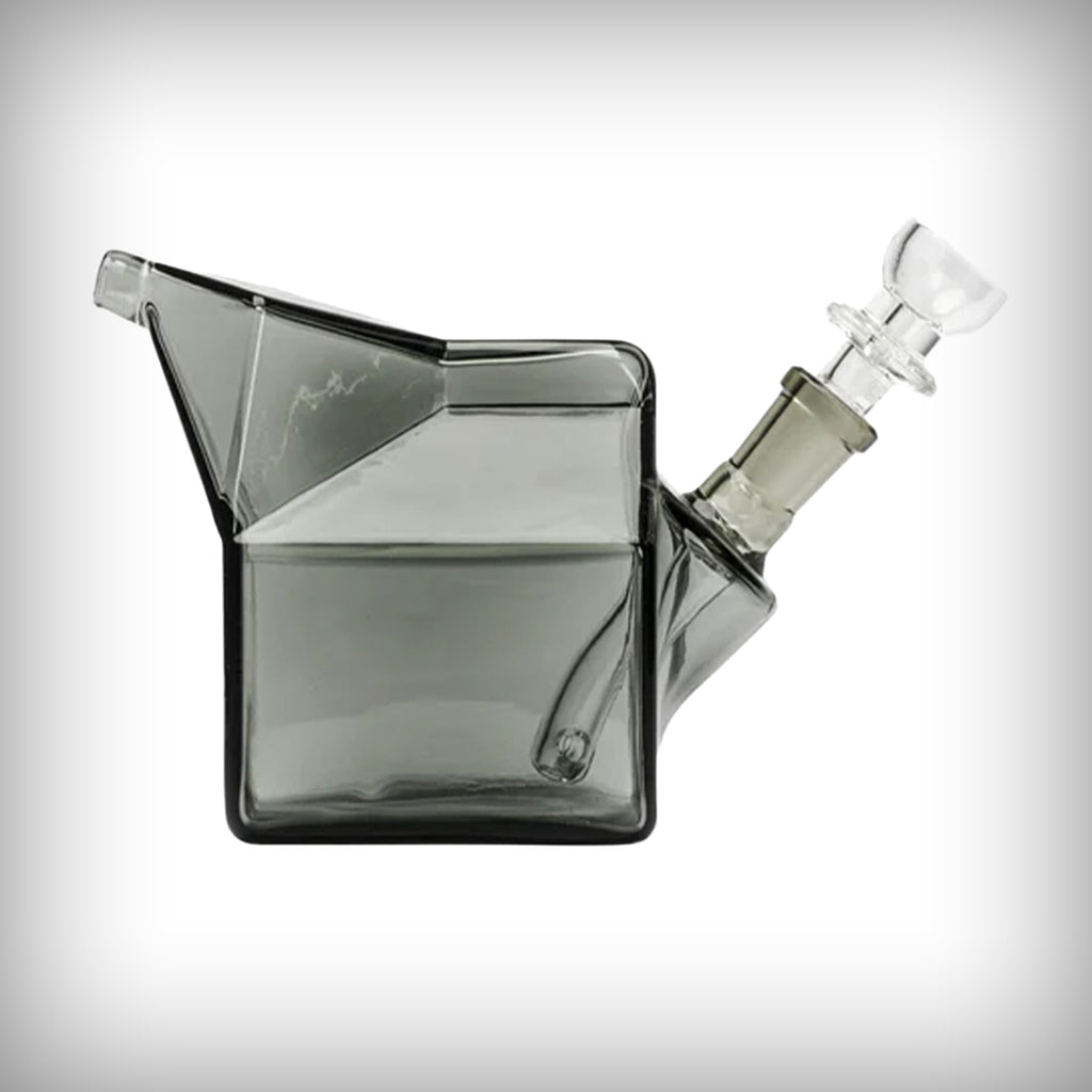 GRAV Milk Carton Pocket Bubbler in Smoke, side view with peaked carton design