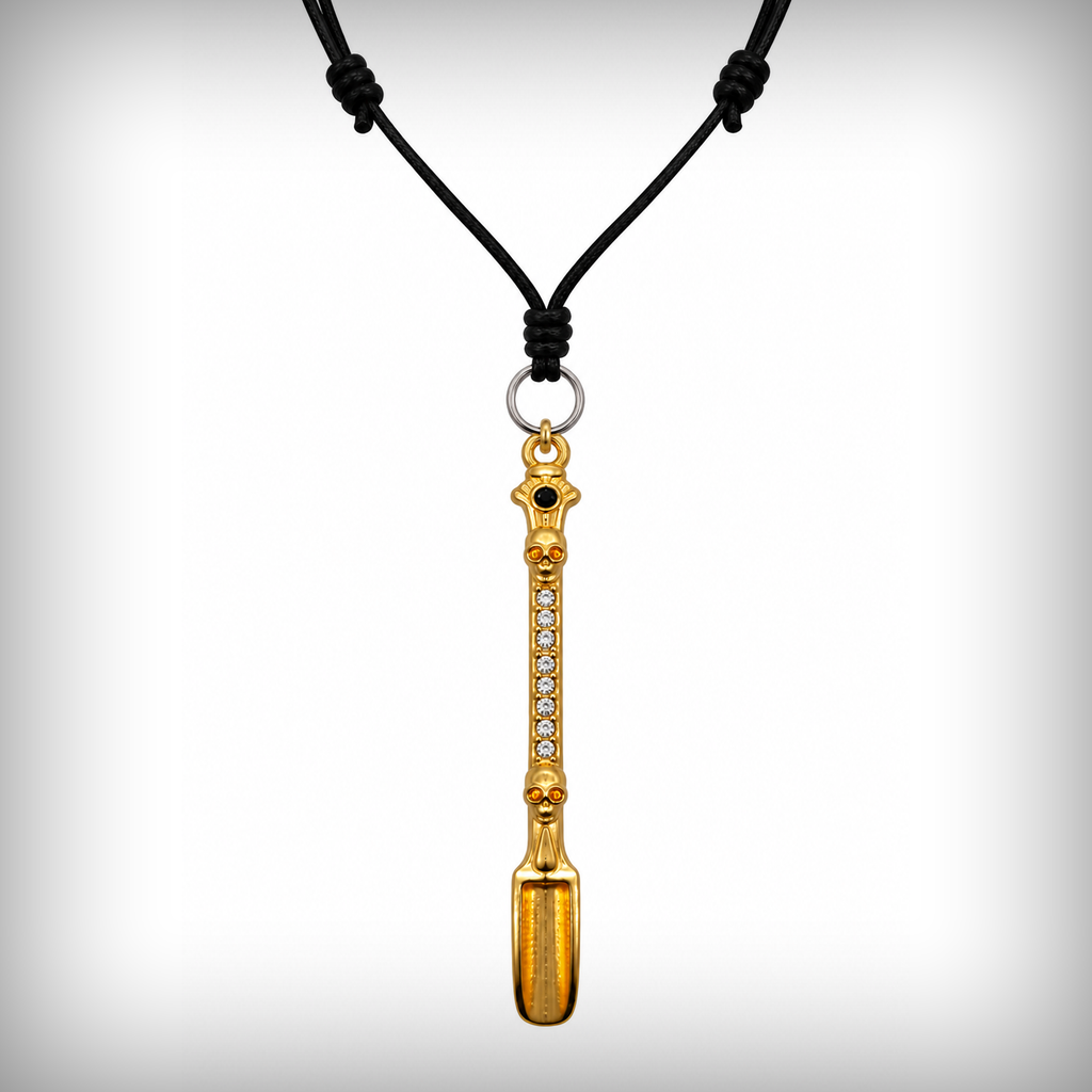 Gold Digger Pendant Necklace on adjustable black cord with stainless steel split ring