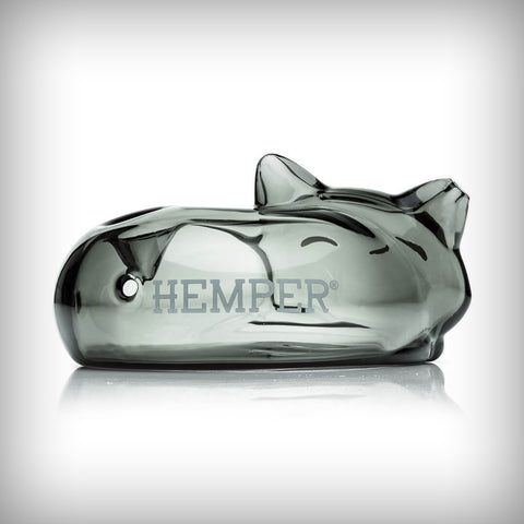 HEMPER Alley Cats glass hand pipe in Smoke shown from an angled top view