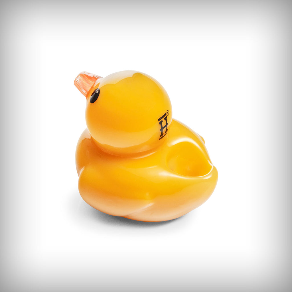 HEMPER Ducky Hand Pipe yellow glass opposite side view