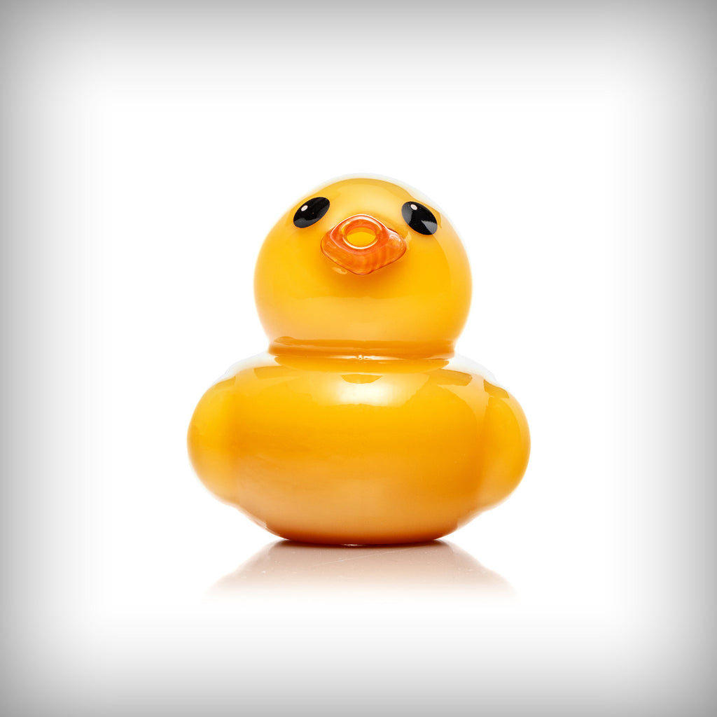 HEMPER Ducky Hand Pipe yellow glass side view with carb opening