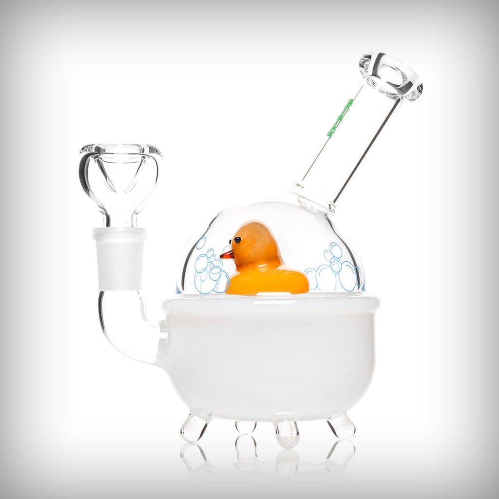 HEMPER Ducky glass water pipe side view with yellow duck and 14mm bowl