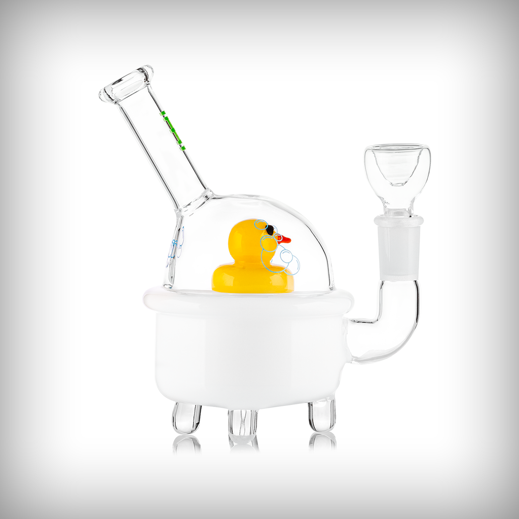 HEMPER Ducky water pipe side angle showing yellow duck and bowl joint