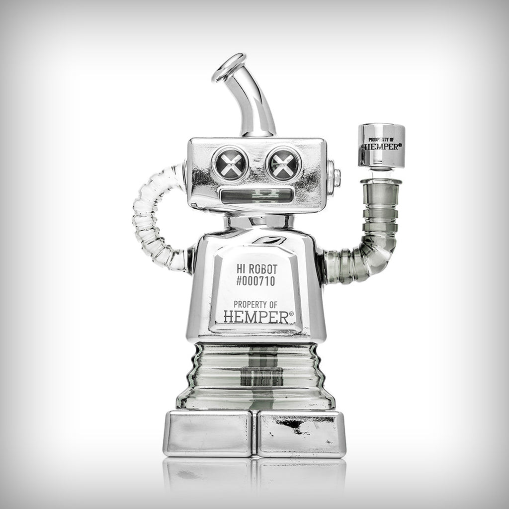 HEMPER Hi-Robot XL Recycler glass water pipe front view with chrome finish