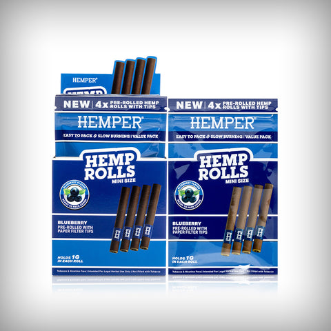 HEMPER Mini Paper Tipped Hemp Rolls in Blueberry flavor packaging