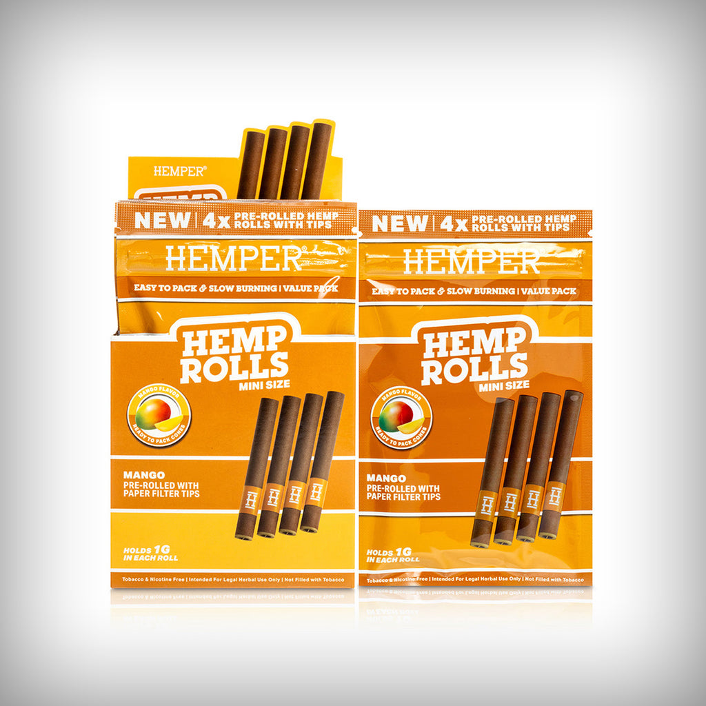HEMPER Mini Paper Tipped Hemp Rolls in Mango flavor packaging