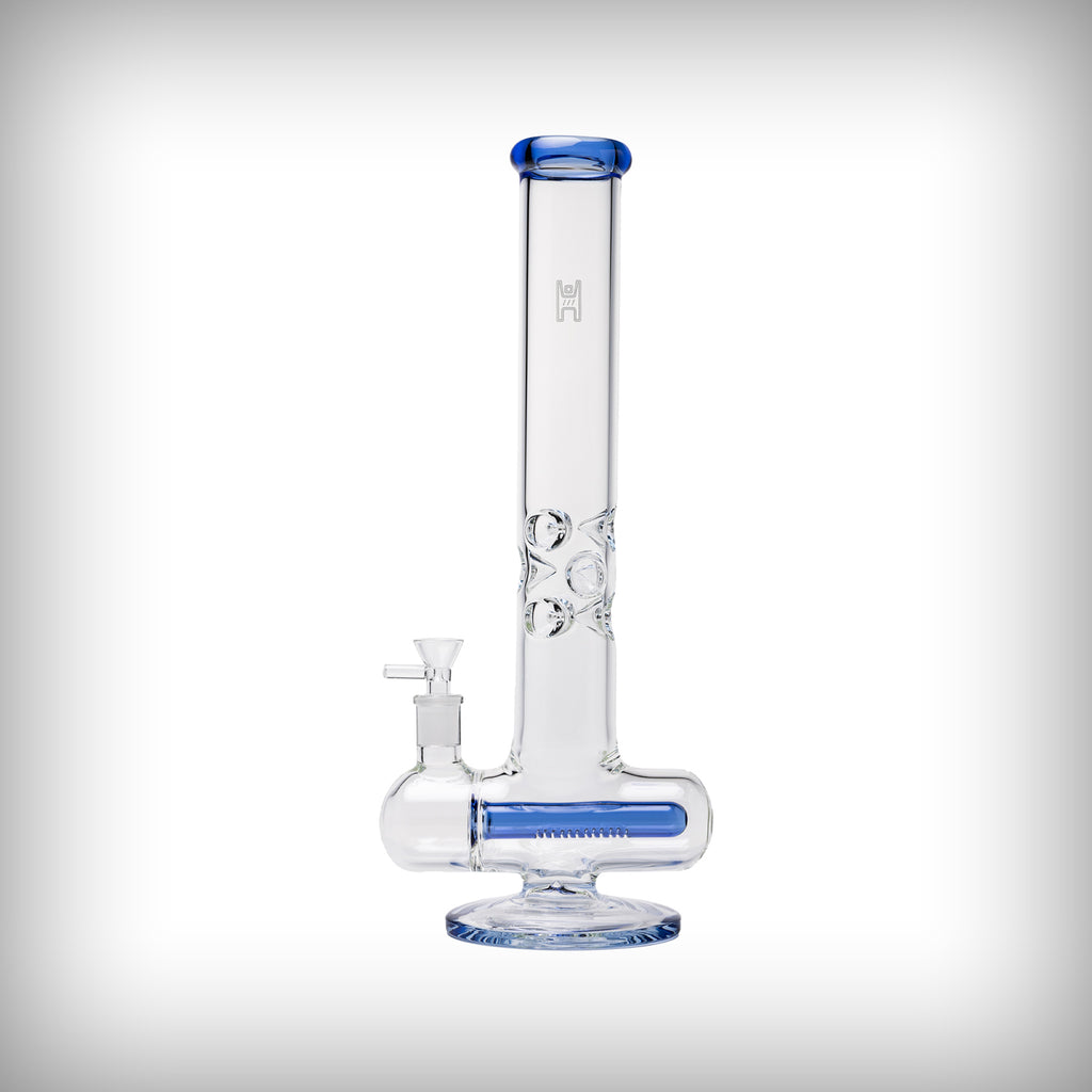 Human Grade Inline Tube Triple Ice Catch water pipe with blue glass accents