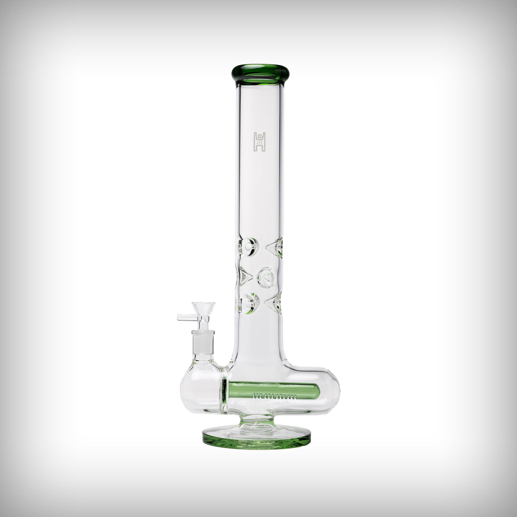 Human Grade Inline Tube Triple Ice Catch water pipe with green glass accents