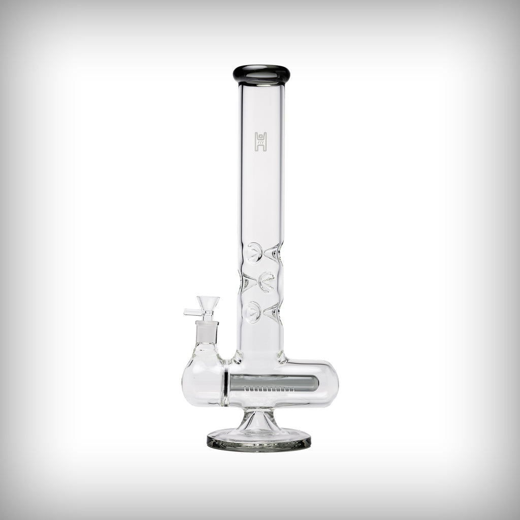 Human Grade Inline Tube Triple Ice Catch water pipe with smoke-gray accents