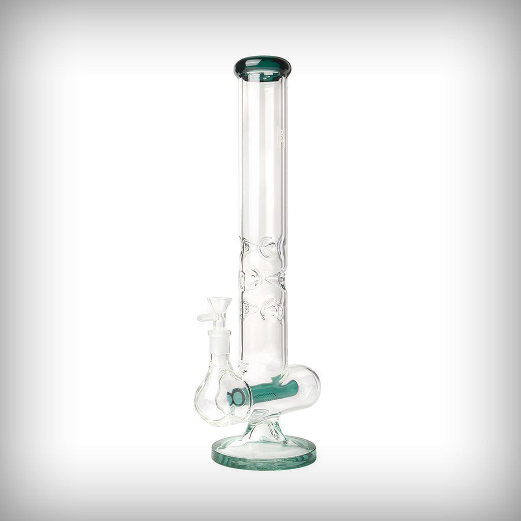 Human Grade Inline Tube Triple Ice Catch water pipe with teal glass accents