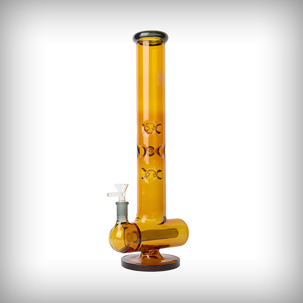 Human Grade Inline Tube Triple Ice Catch water pipe with yellow and black glass finish